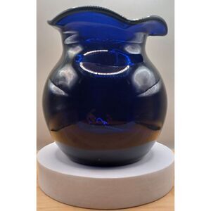 Vintage Cobalt Blue Glass Vase AAC Handcrafted Ruffle Rim Vase